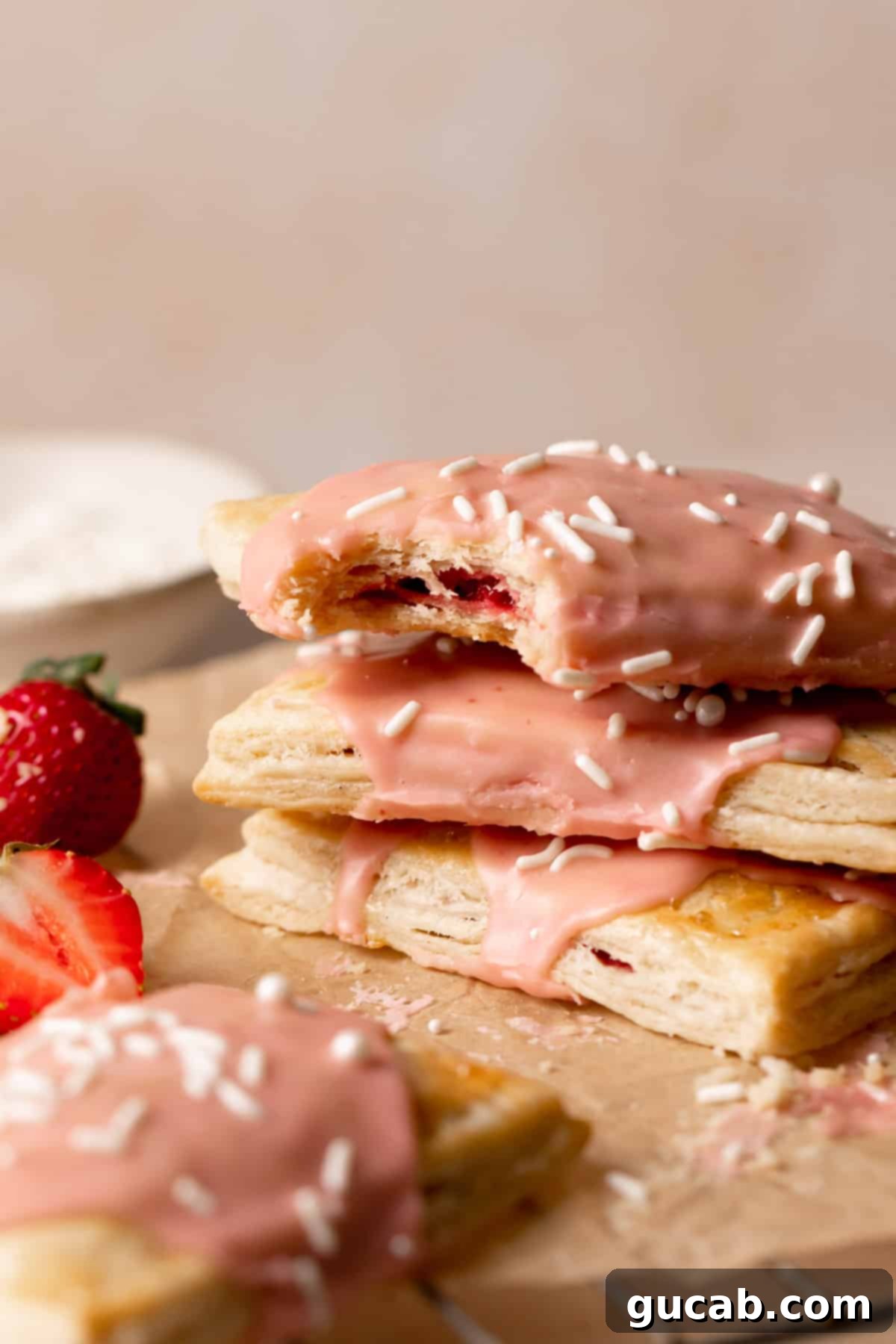 a stack of strawberry pop tarts.