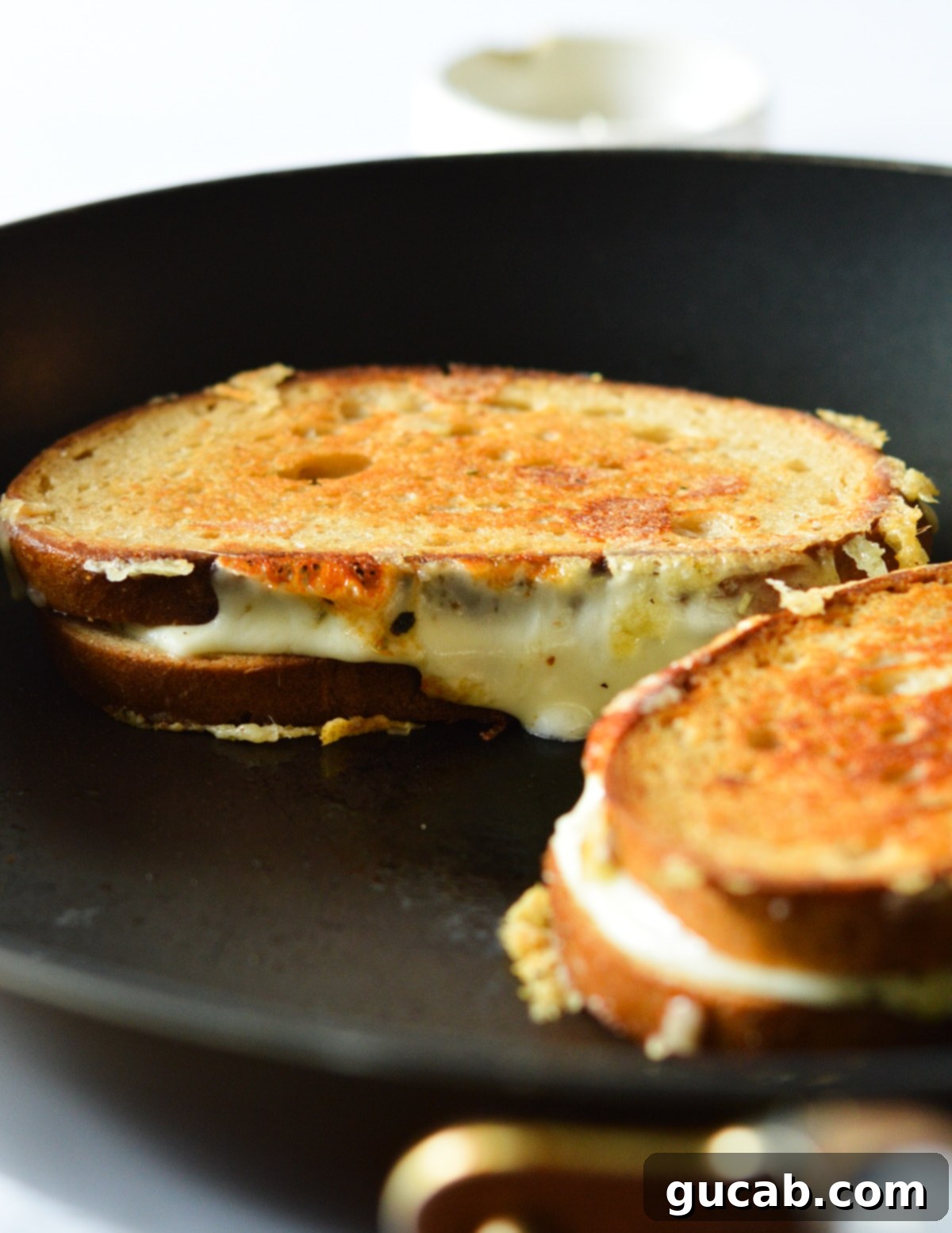 Gourmet Provolone Grilled Cheese 9 grilled cheese sandwich with melted cheese running down the side.