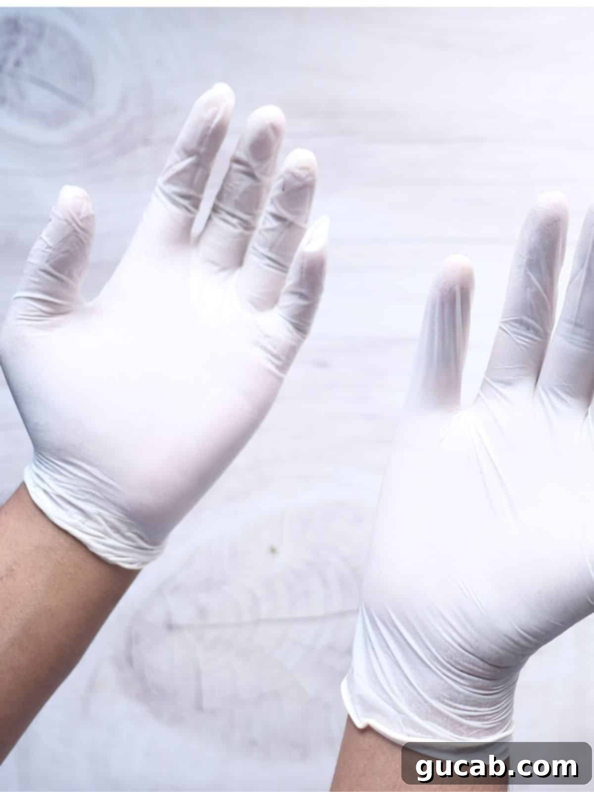 hand with gloves. 