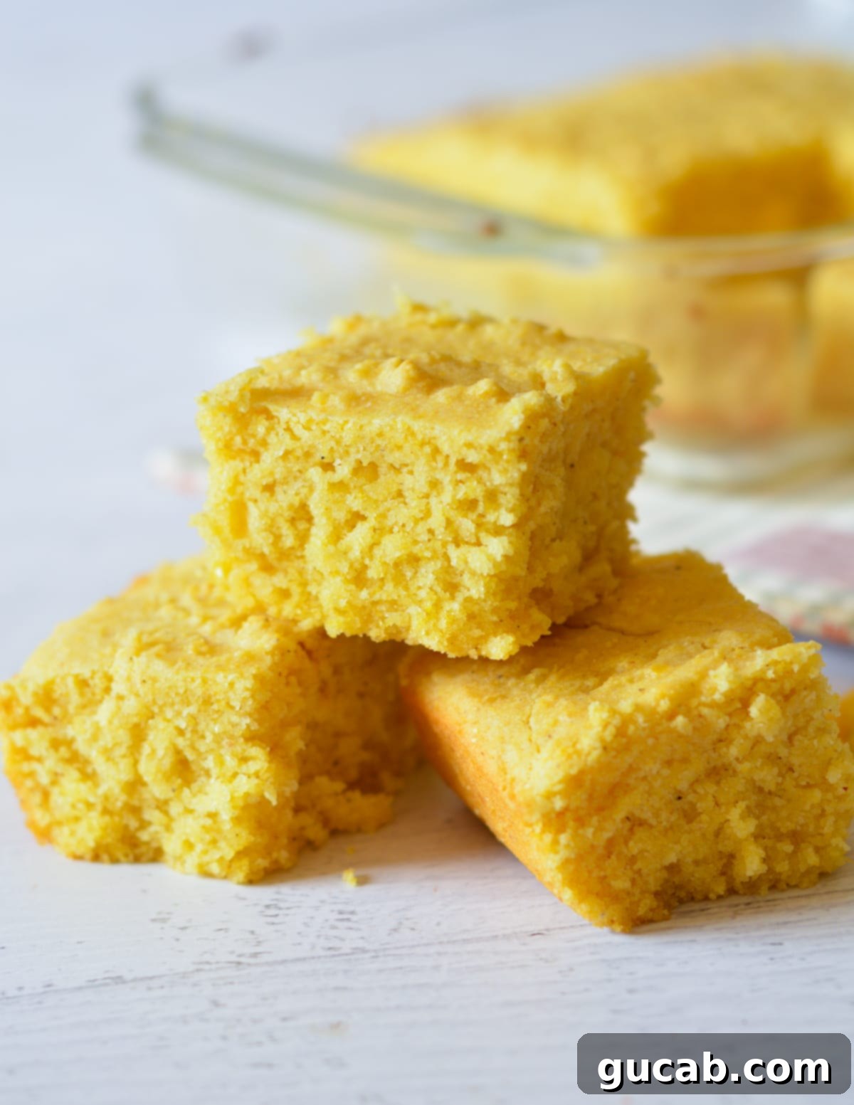 a stack of cornbread pieces. 