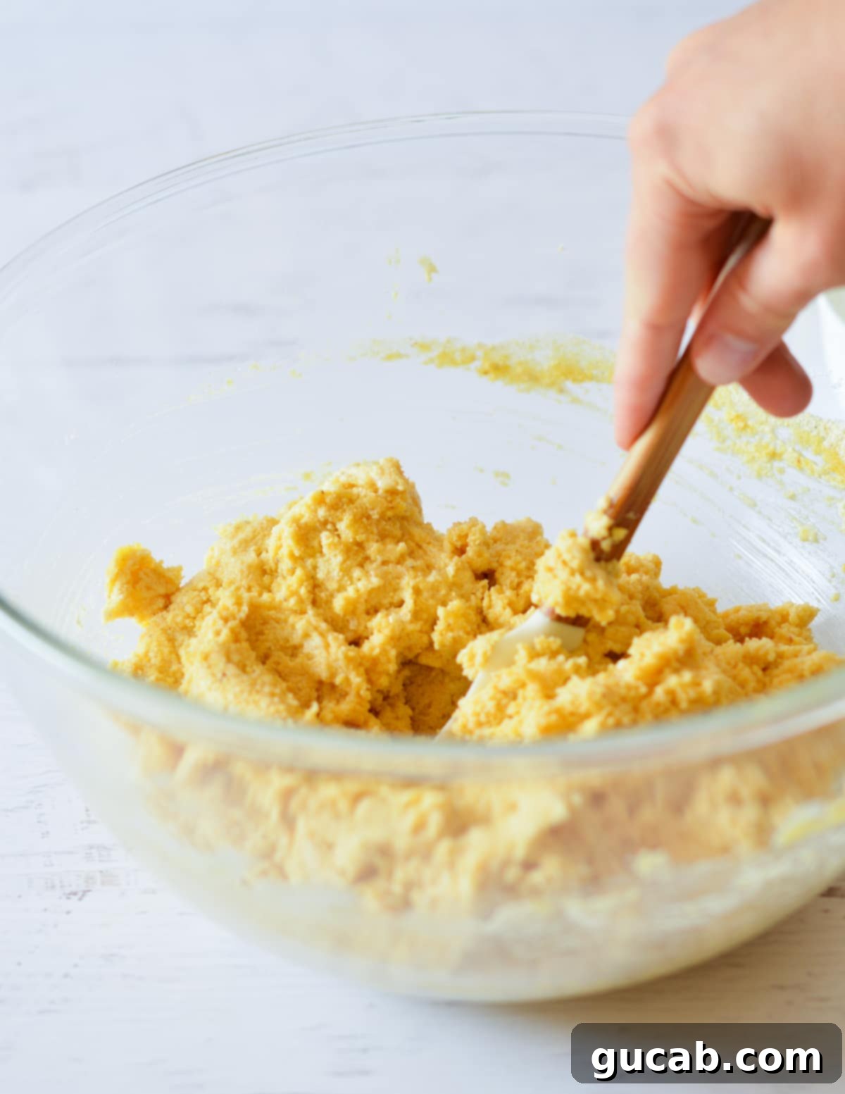 a bowl of very thick cornbread batter. 
