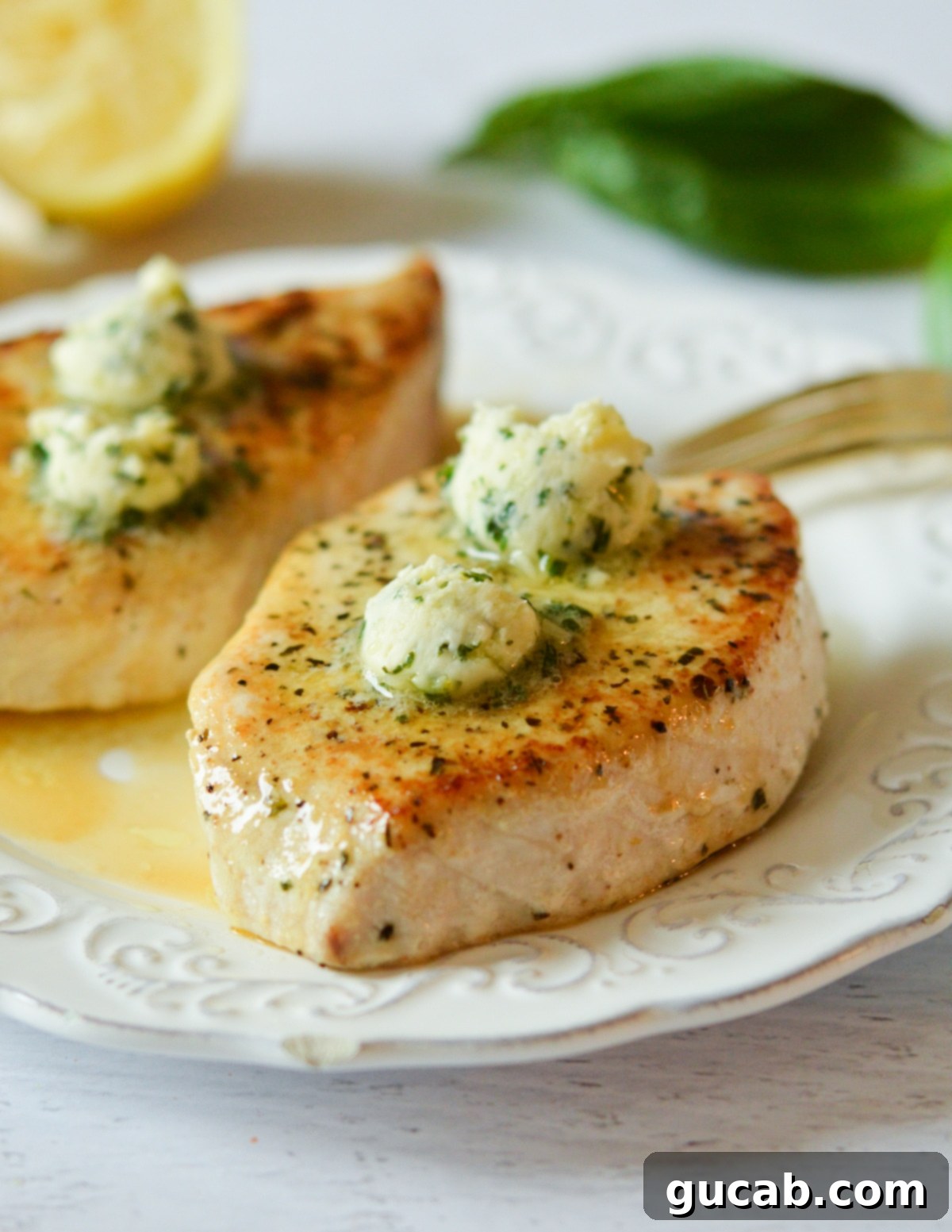 swordfish steaks with lemon basil butter. 