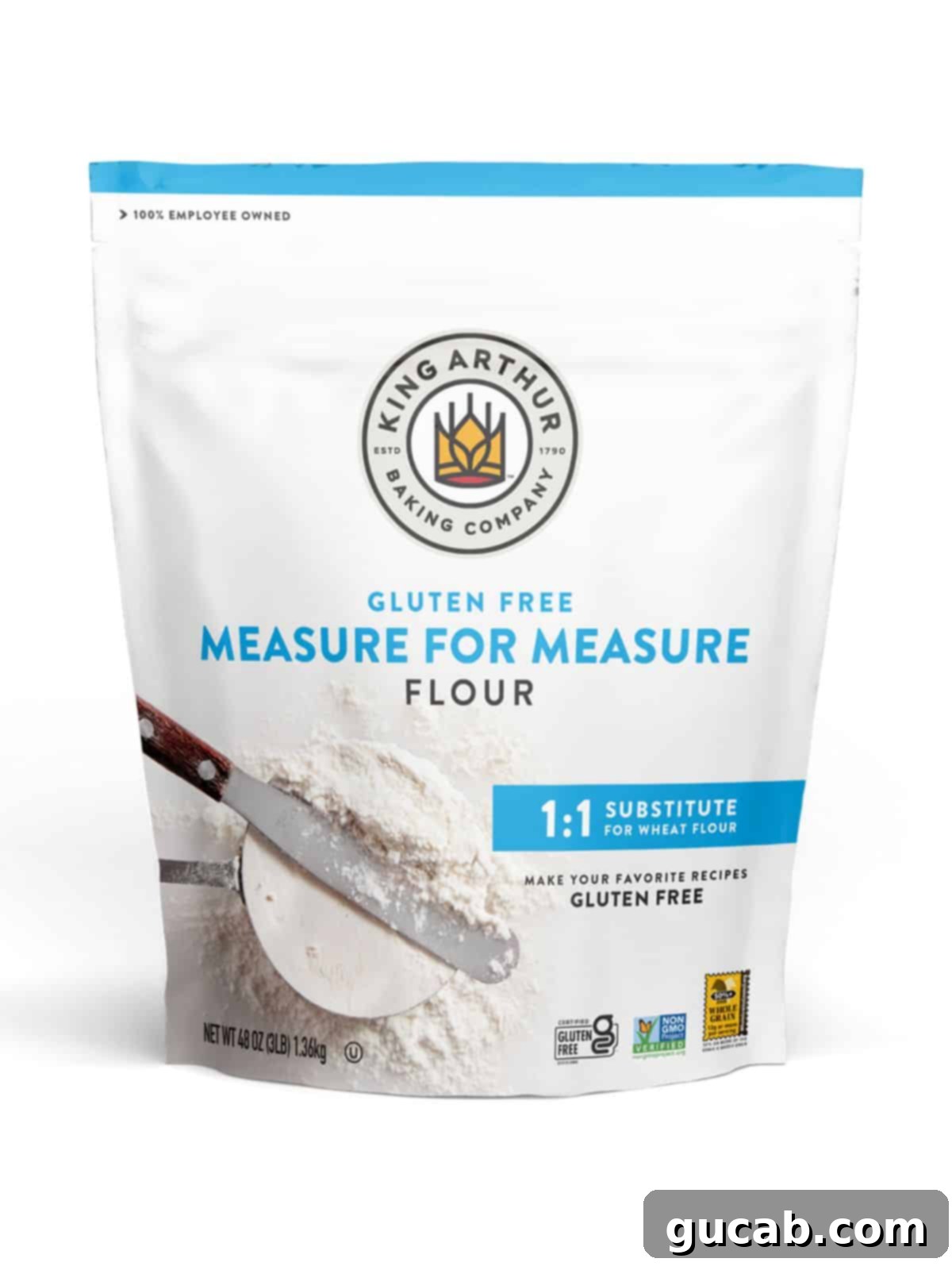 King Arthur Measure for Measure Gluten Free Flour bag, emphasizing its ease of use in gluten-free baking.
