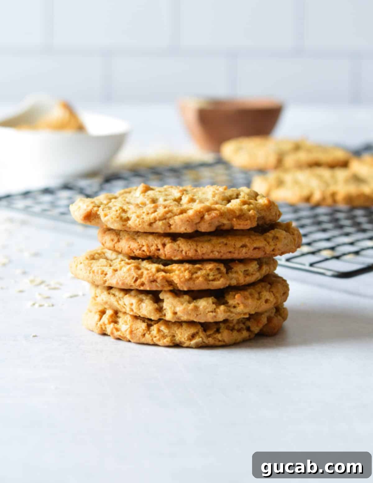 a stack of peanut butter cookies