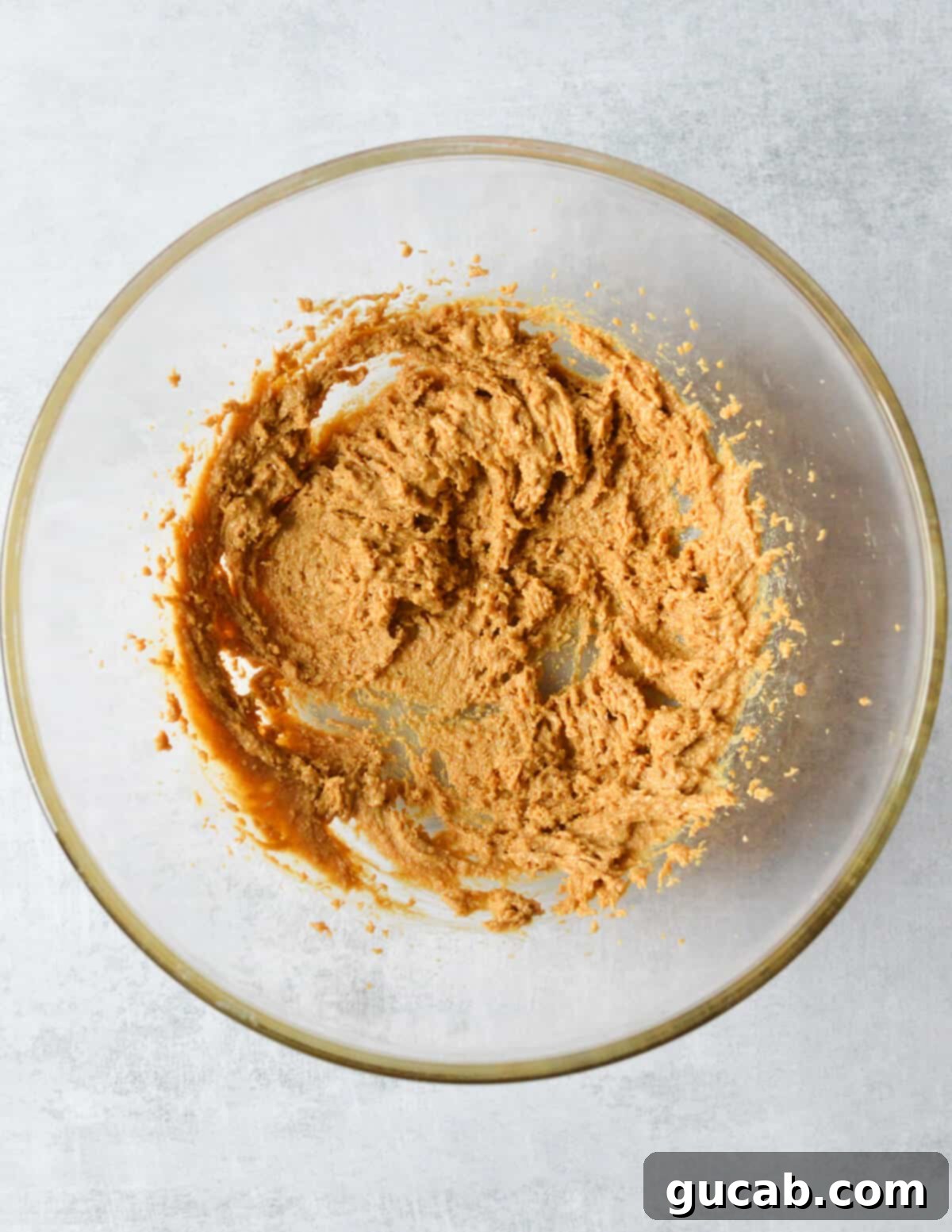 whipped peanut butter and sugar in a bowl.