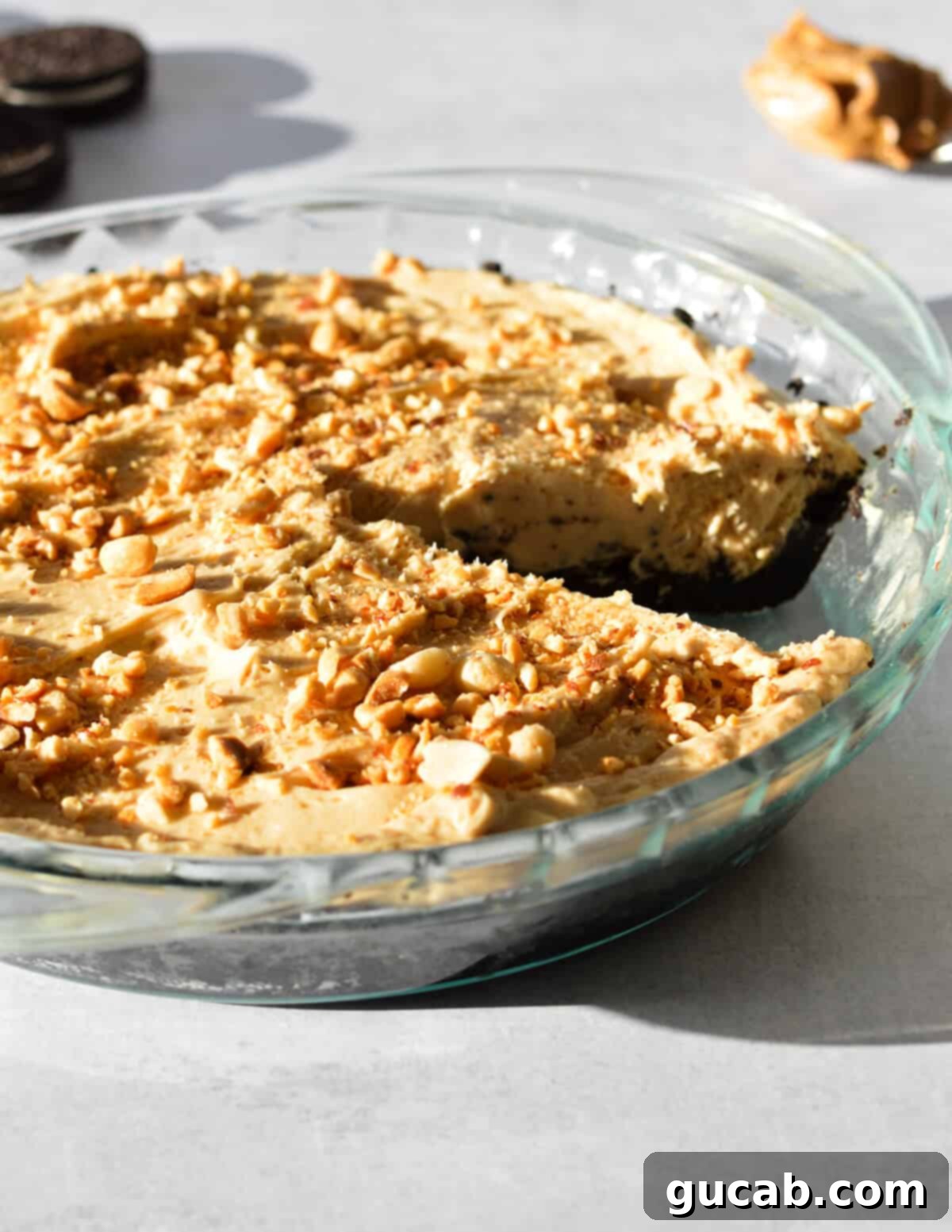 The Ultimate Gluten-Free Oreo Pie Crust 13 a peanut butter pie with an Oreo crust.