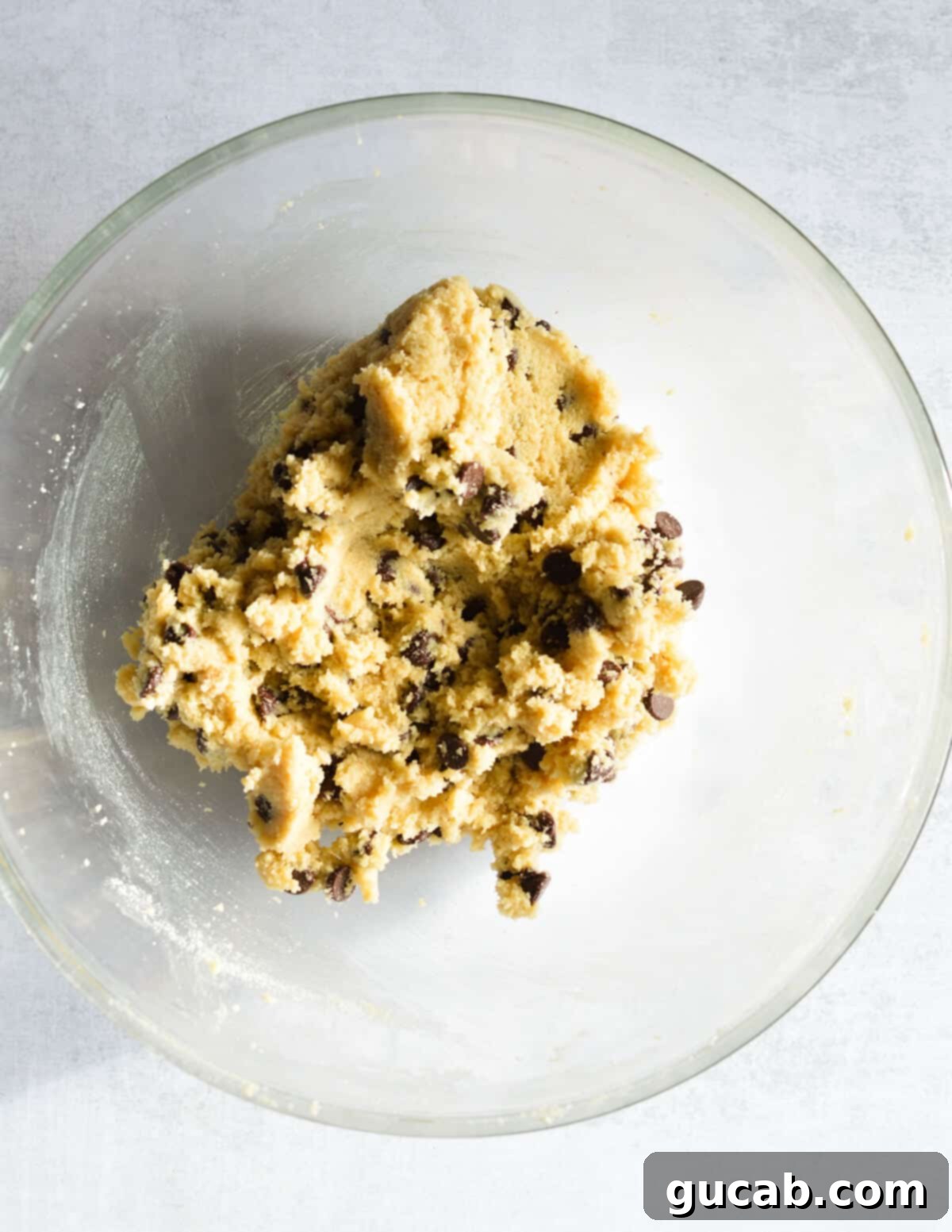 a bowl of almond flour chocolate chip cookie dough.