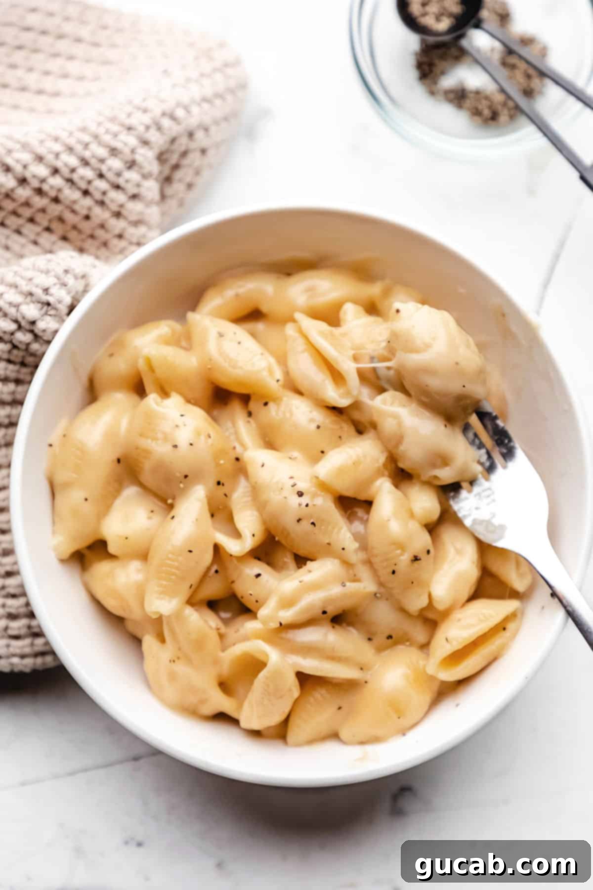 a bowl of macaroni and cheese. 