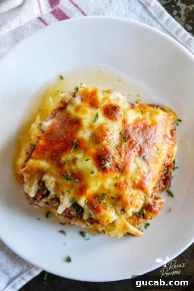 a slice of spaghetti squash casserole on a plate. 