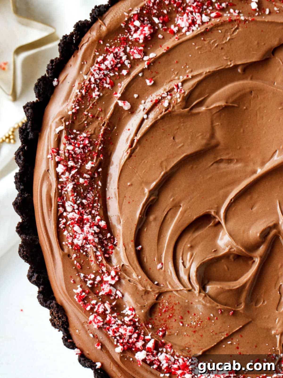19 Peppermint Desserts to Sweeten Your Holidays 9 close up of a chocolate peppermint pie.