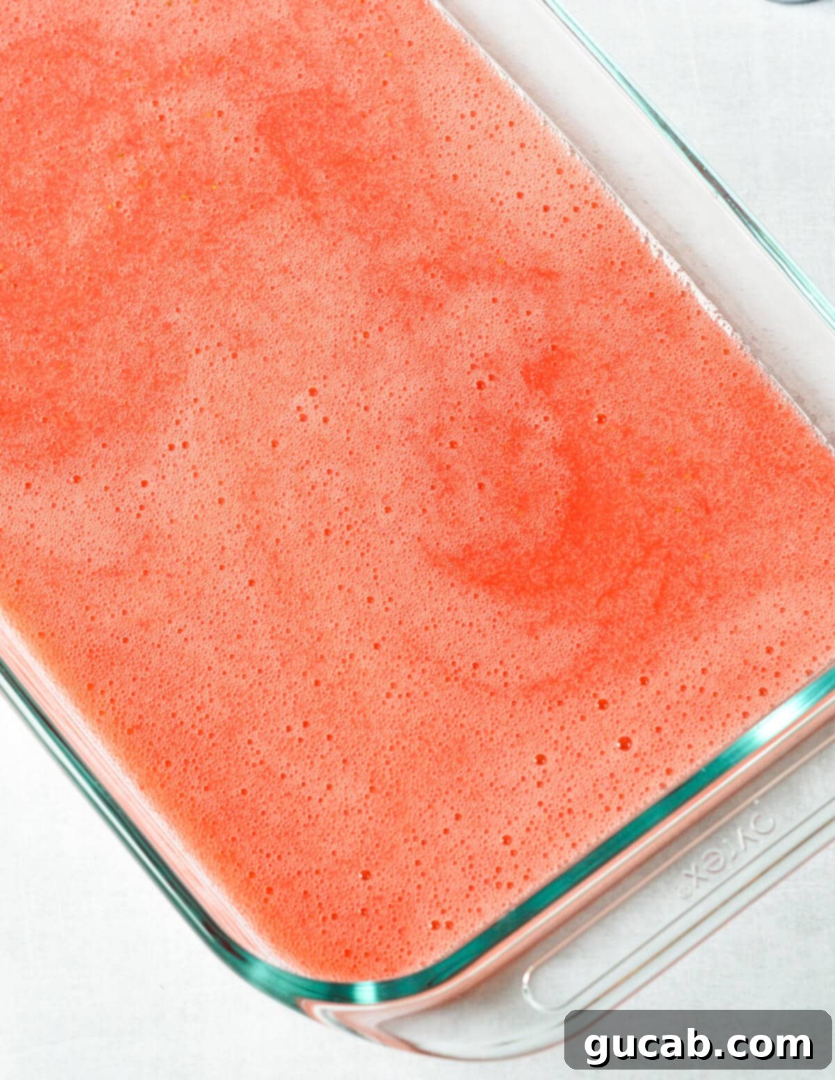 strawberry passion fruit juice in a baking dish. 