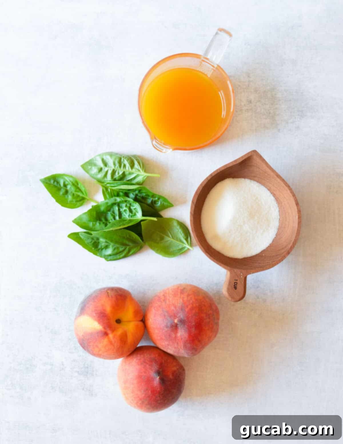 peach nectar, basil, sugar, and peaches. 