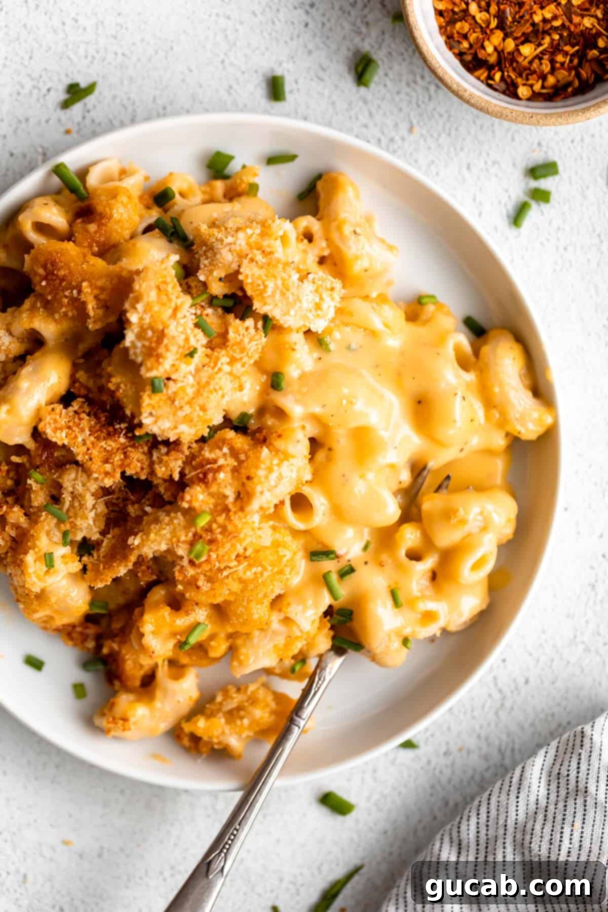 a plate with macaroni and cheese on it. 