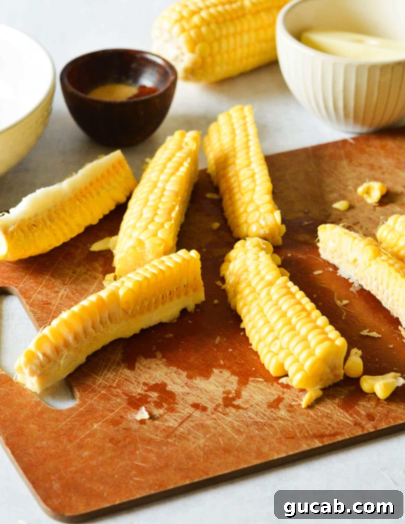 corn ribs on a cutting board.