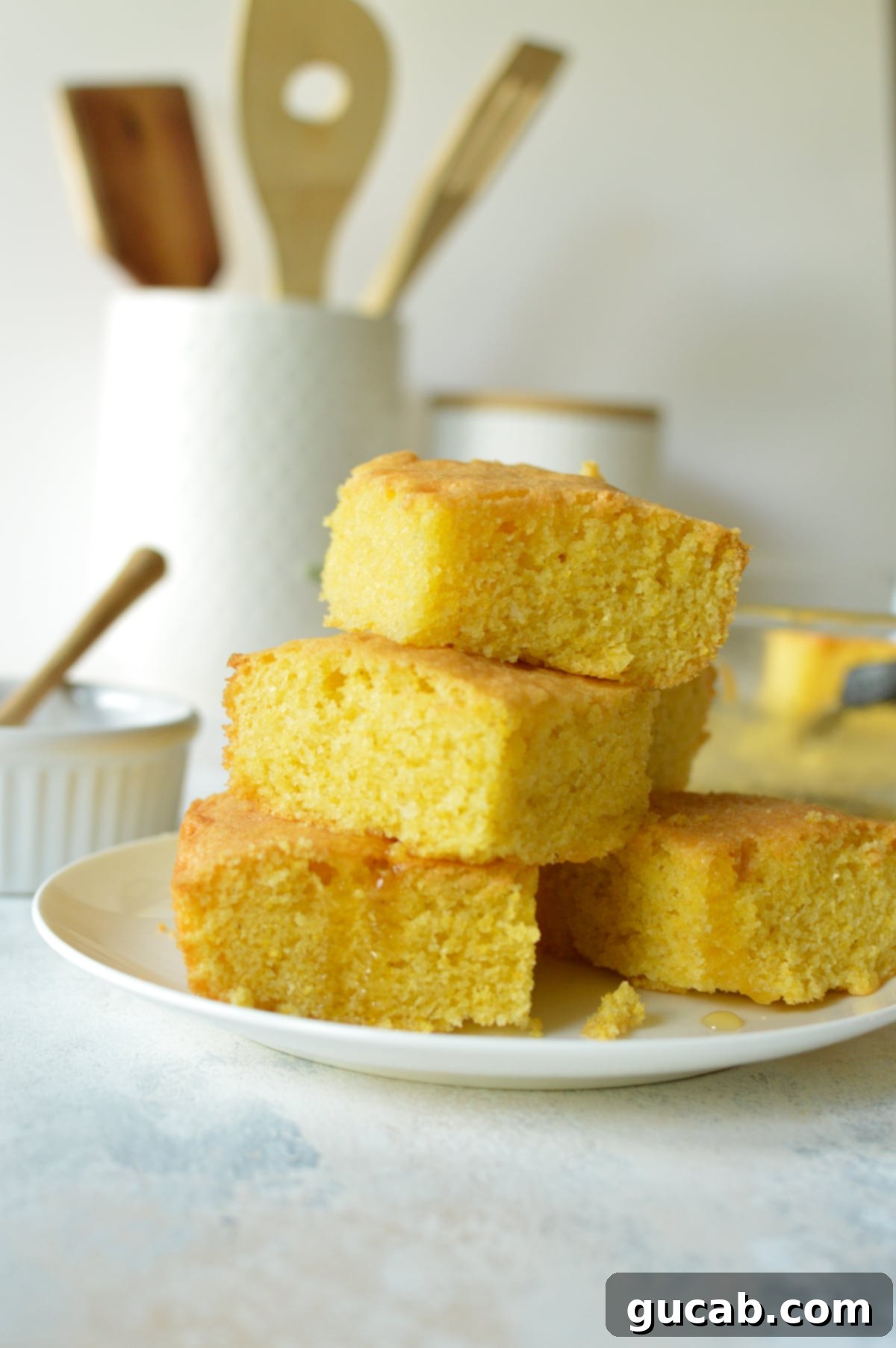 A beautiful plate showcasing freshly baked almond flour cornbread, ready to be enjoyed.