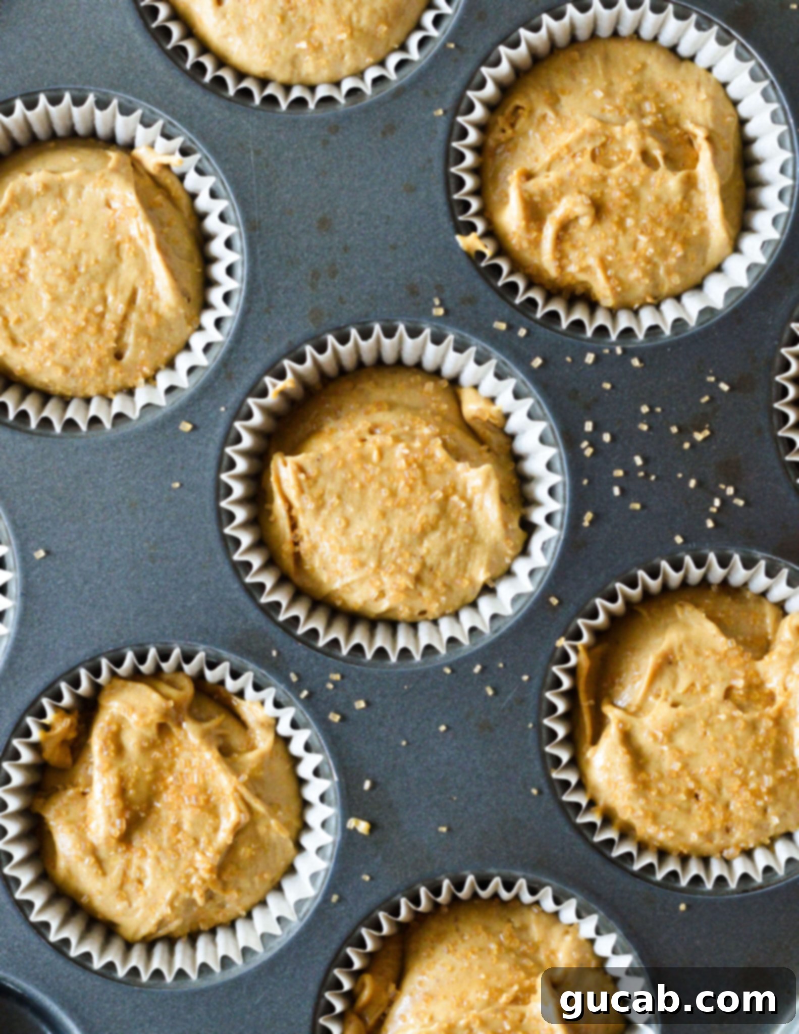gluten free gingerbread muffin batter in a muffin tin