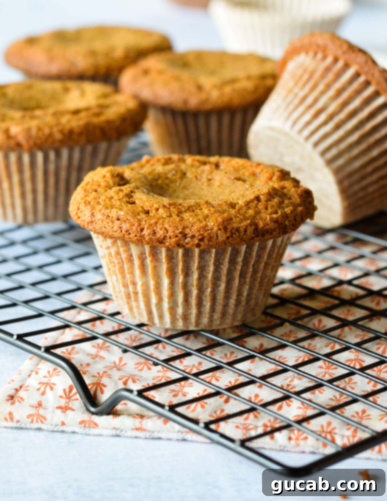 gluten free gingerbread muffin on a wire rack. 