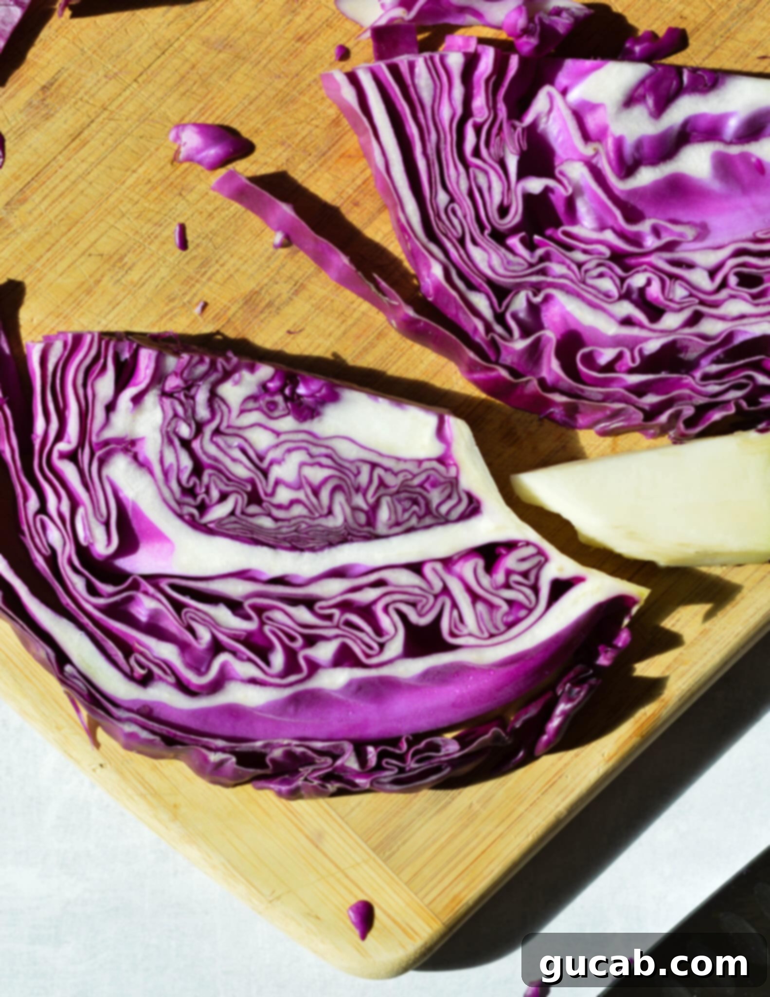 removing the core from a slice of cabbage. 