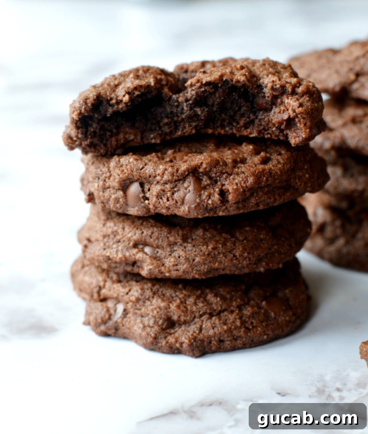 Decadent Chocolate Almond Flour Cookies 2 A stack of chocolate cookies