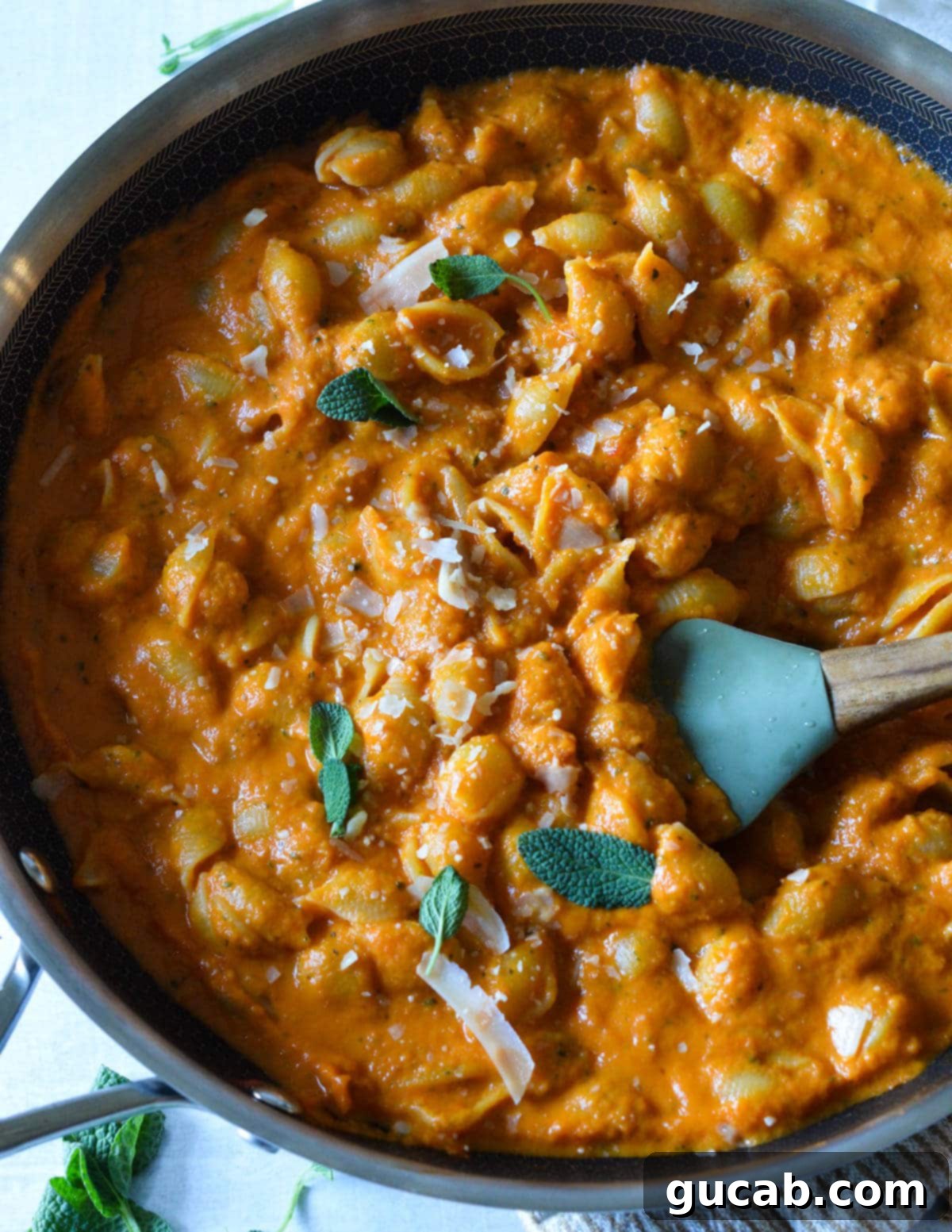 pumpkin pasta sauce in a skillet 