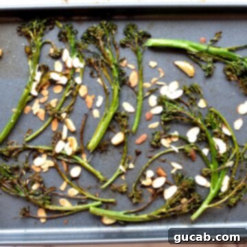 Crispy roasted tenderstem broccoli with lemon and sliced almonds