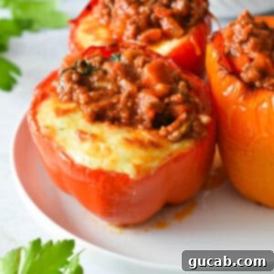 lasagna stuffed peppers on a plate.
