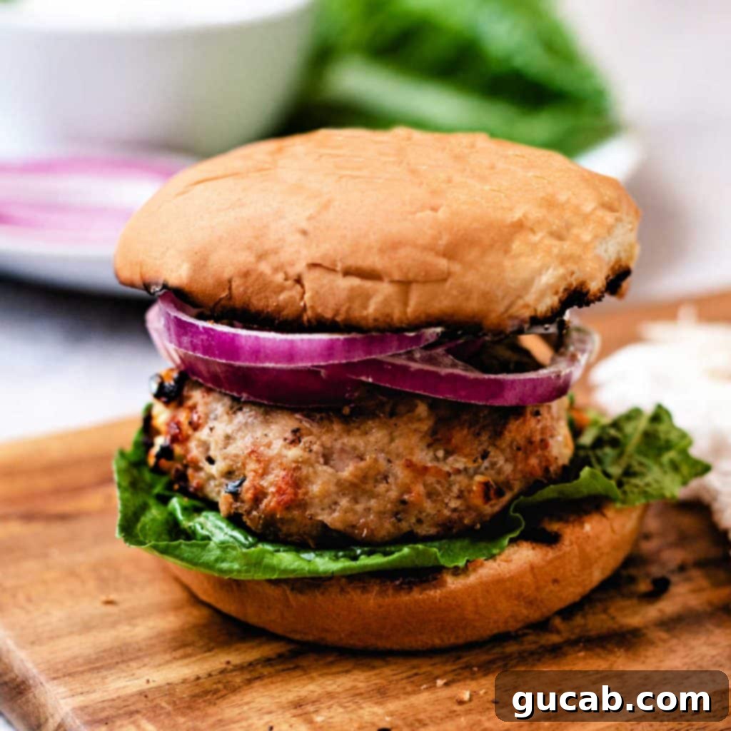greek turkey burger with red onions and lettuce