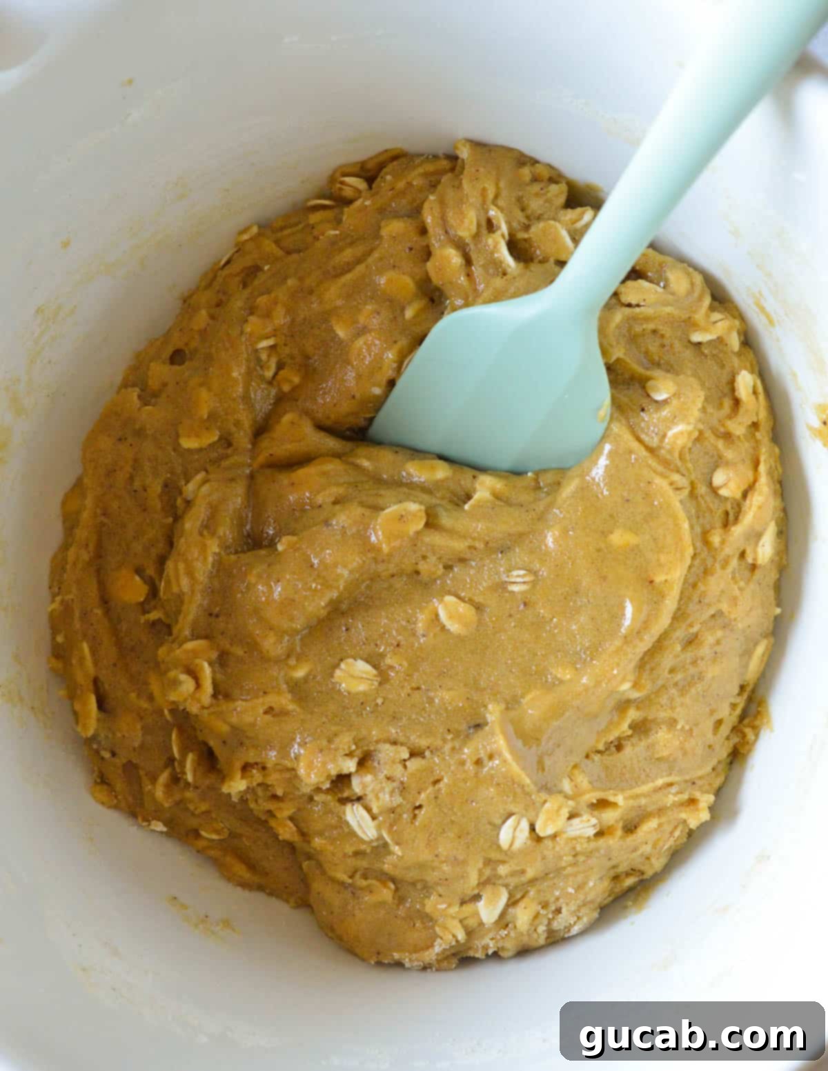 Nutty Brown Butter Chocolate Chip Cookies 12 A bowl containing rich cookie dough with a spatula.