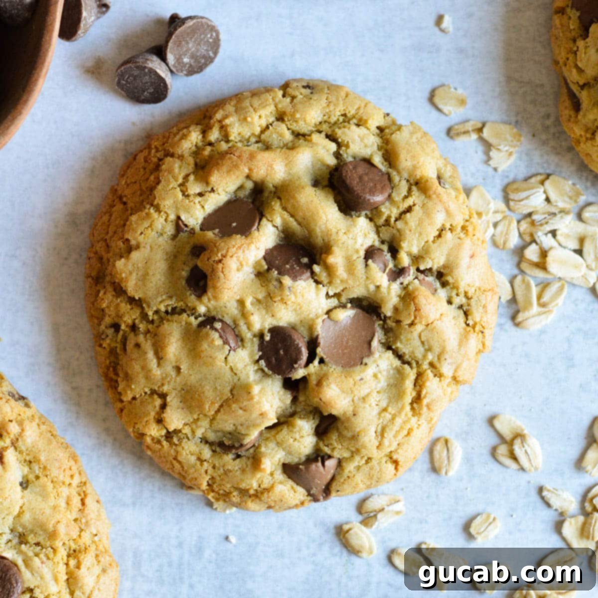 Nutty Brown Butter Chocolate Chip Cookies 17 A tempting stack of brown butter chocolate chip cookies on a kitchen counter, ready to be enjoyed.