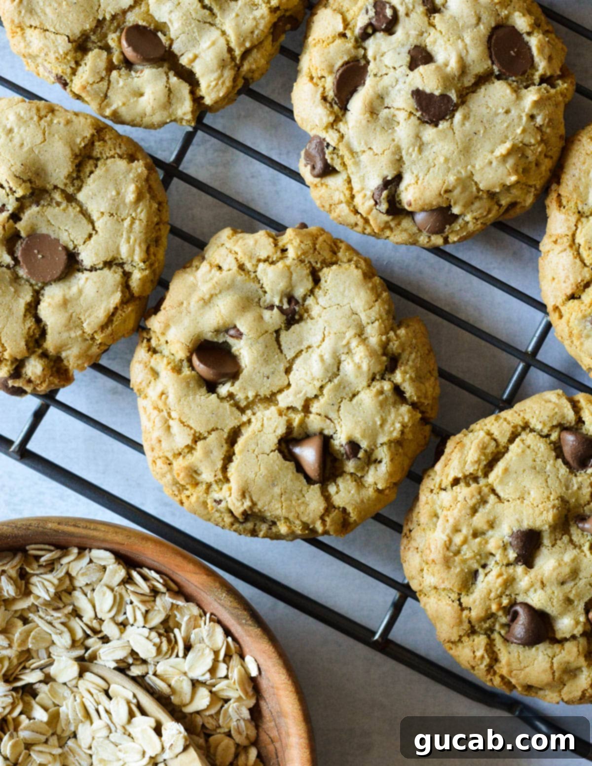 Nutty Brown Butter Chocolate Chip Cookies 4 Freshly baked brown butter chocolate chip cookies cooling on a wire rack.
