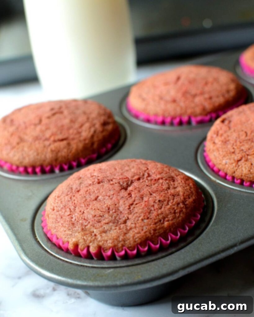 Decadent Gluten-Free Red Velvet Cupcakes 3 Red velvet cupcakes in a pan