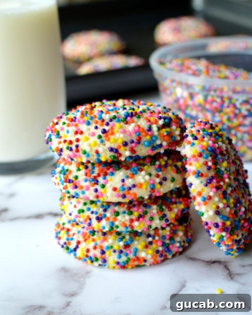 Sprinkle-Packed Gluten-Free Sugar Cookies 2 A perfectly baked gluten-free funfetti cookie covered in rainbow sprinkles.