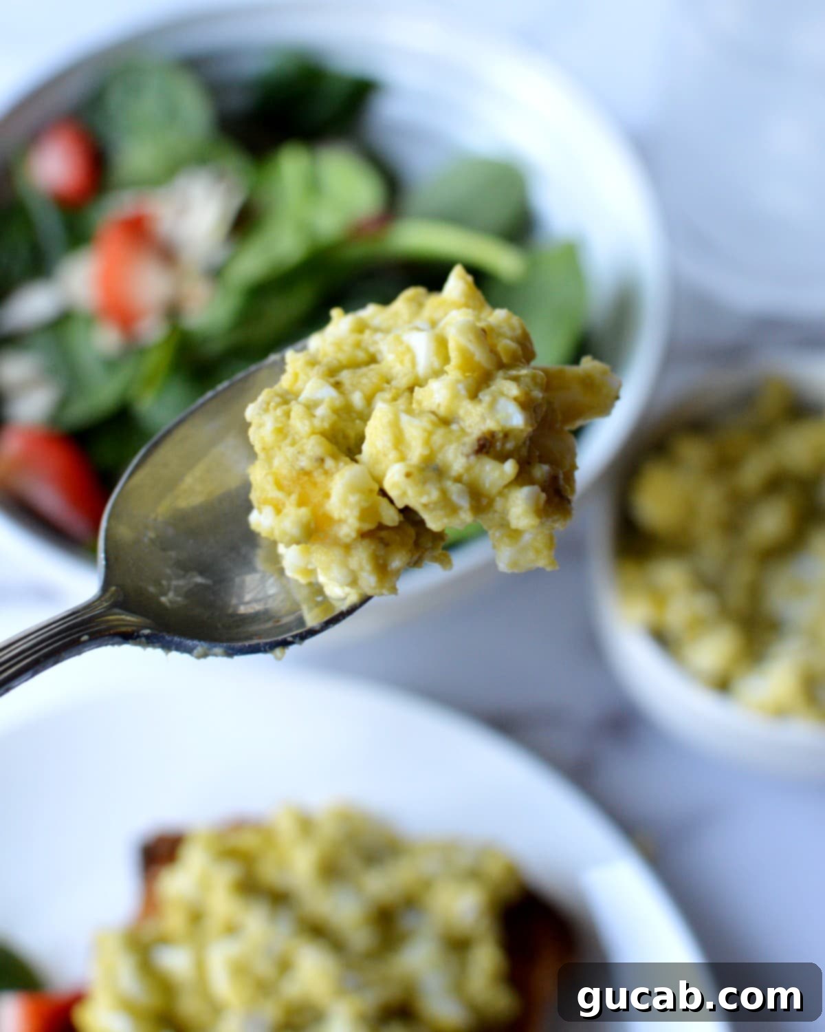a forkful of egg salad