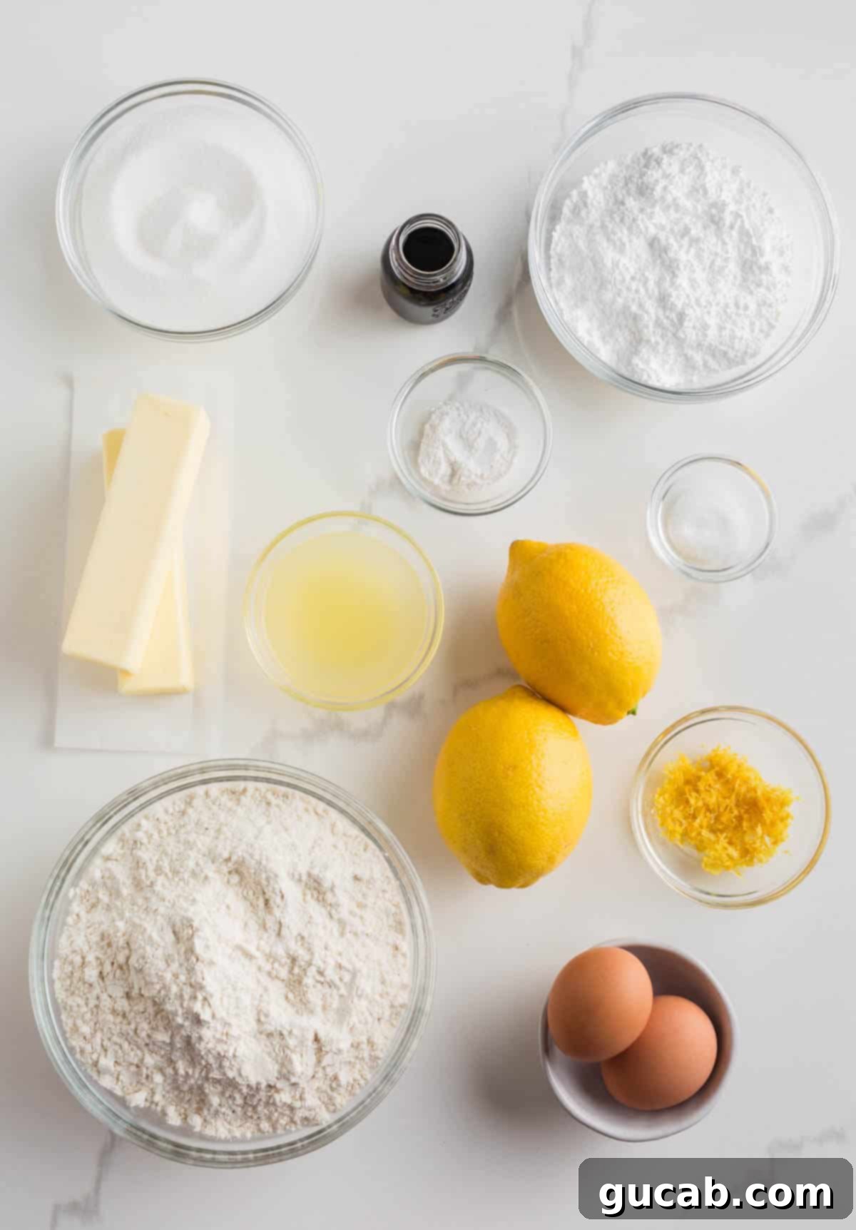 Sweet and Zesty Lemon Cookies 3 butter, sugar, flour, powdered sugar, vanilla, lemons, and eggs.