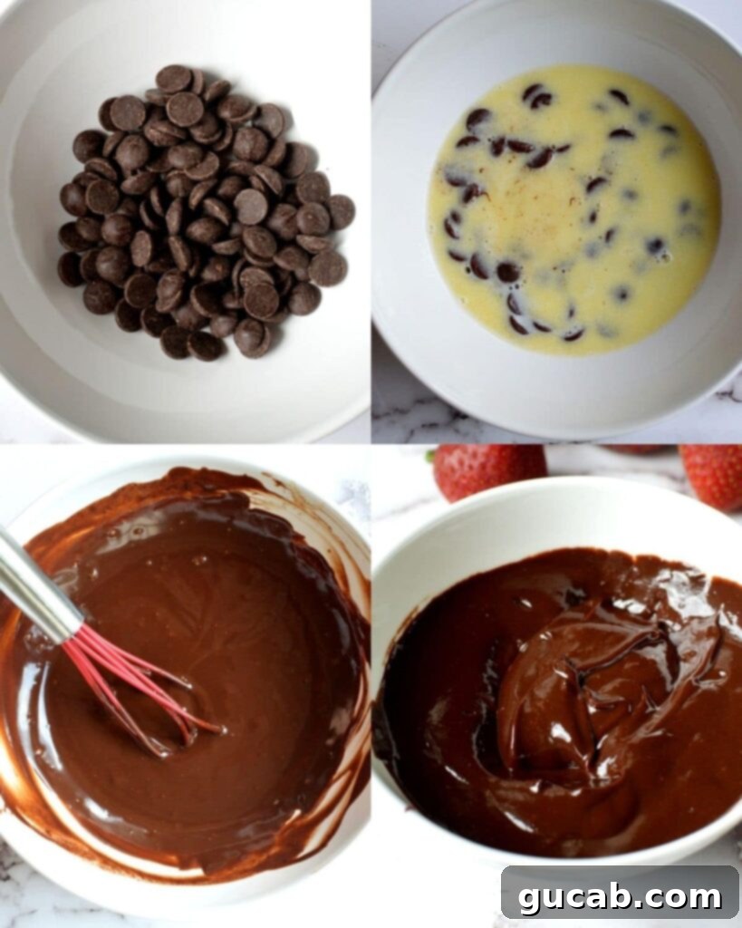 chocolate ganache in a white bowl