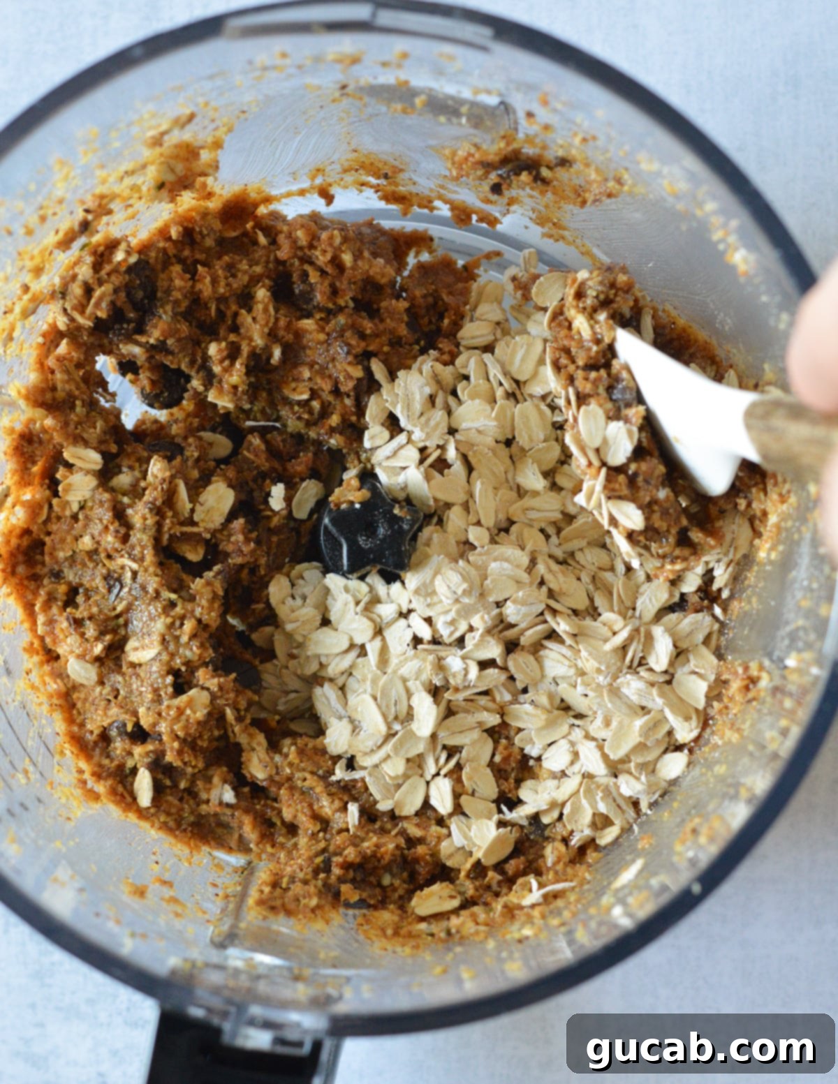 almond butter mixture with rolled oats on top. 