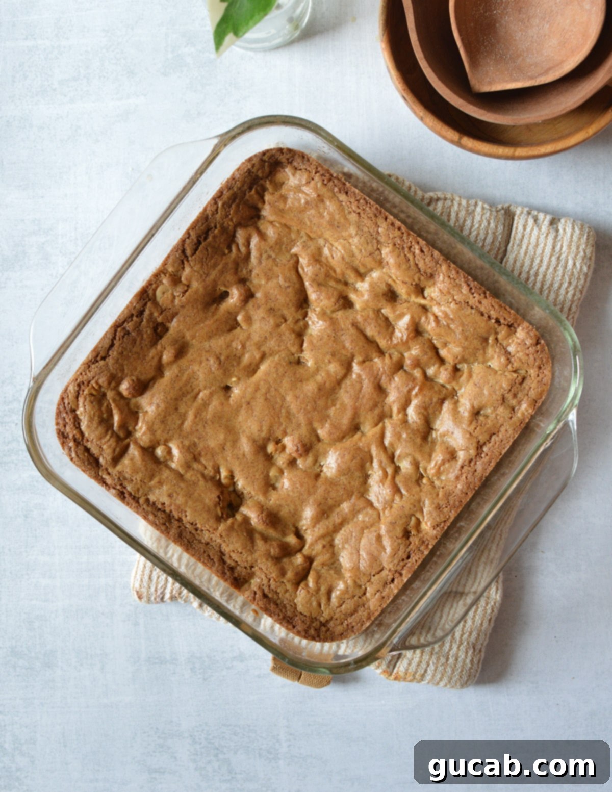 gluten free blondies in a baking dish.
