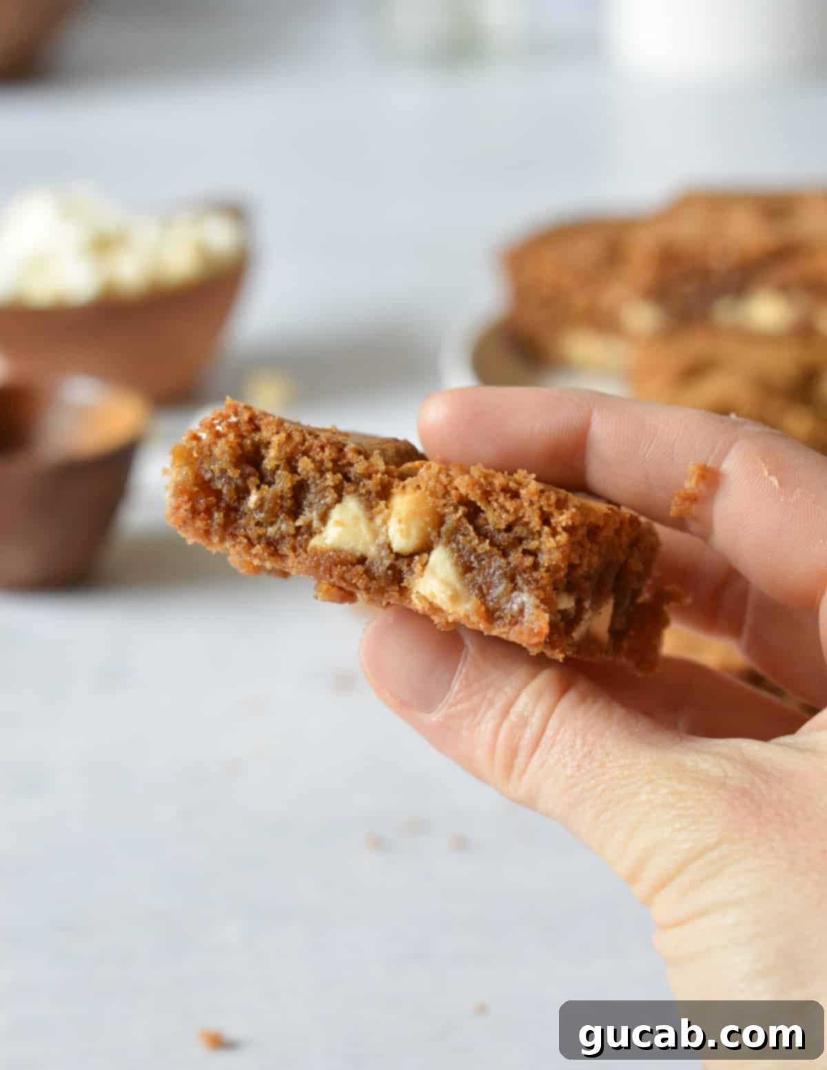 hand holding a gluten free blondie