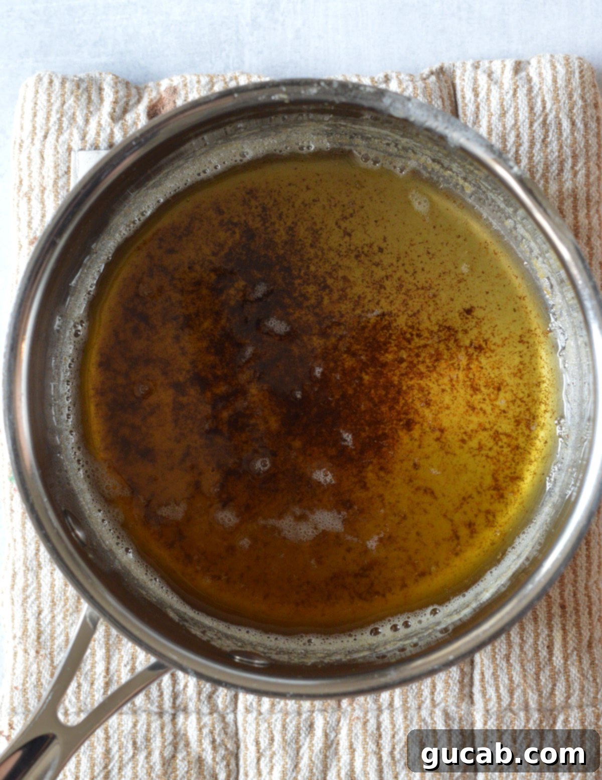 browned butter in a saucepan.