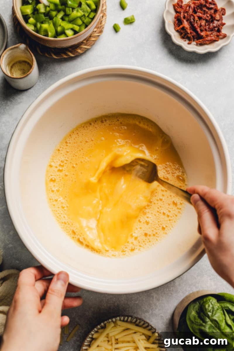 a bowl of whisked eggs