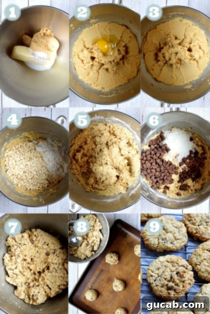 gluten free cowboy cookies dough being mixed in a stand mixer