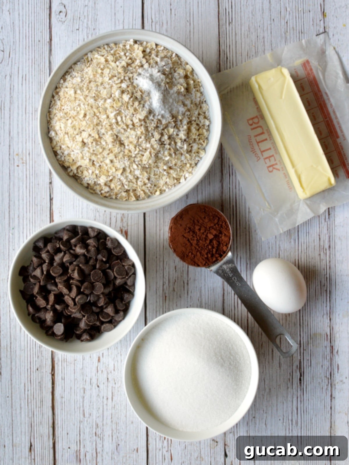 ingredients laid out for chocolate oatmeal cookies