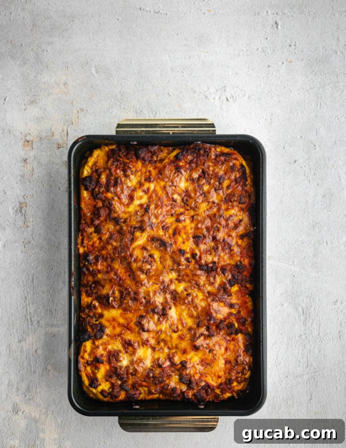 Gluten-Free No-Noodle Butternut Squash Lasagna 13 A perfectly baked butternut squash lasagna, golden brown and bubbling with cheese, fresh out of the oven.