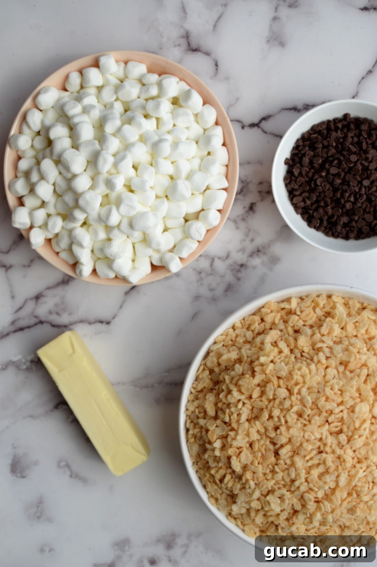 Ingredients for choc chip rice krispie treats