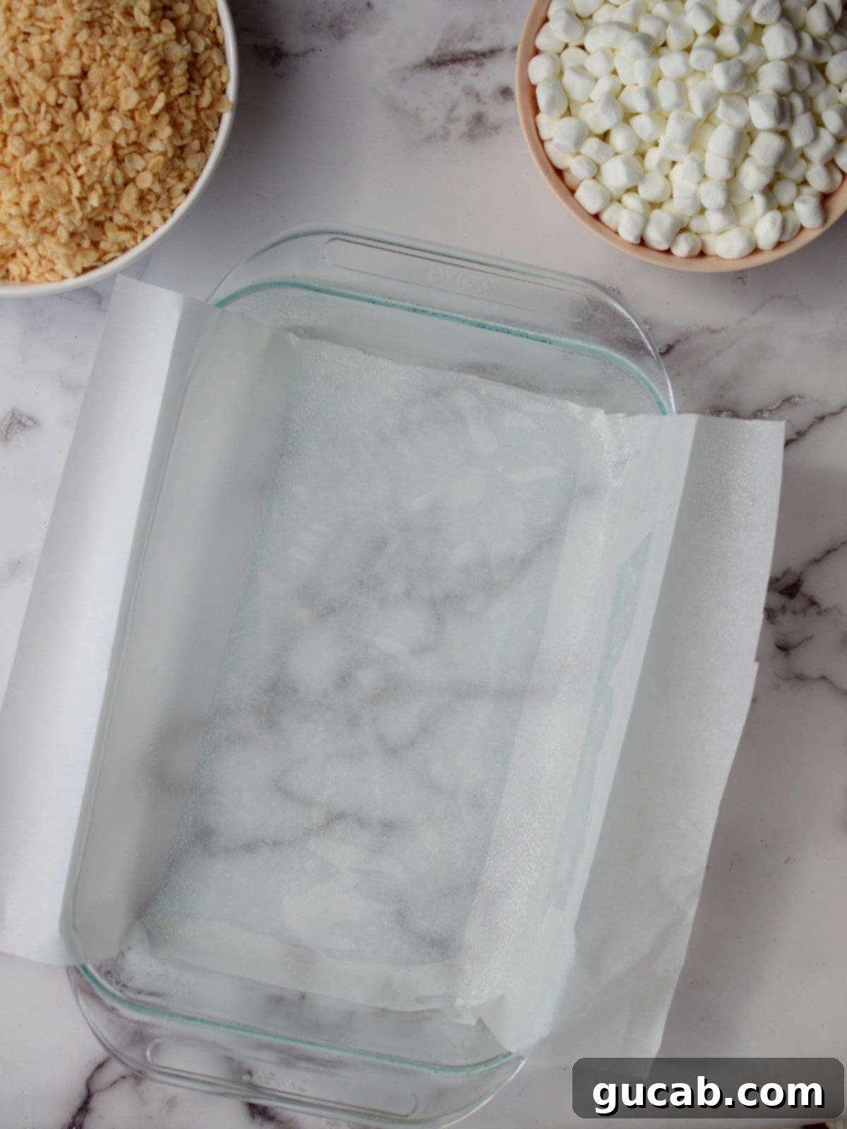 a baking dish with parchment paper