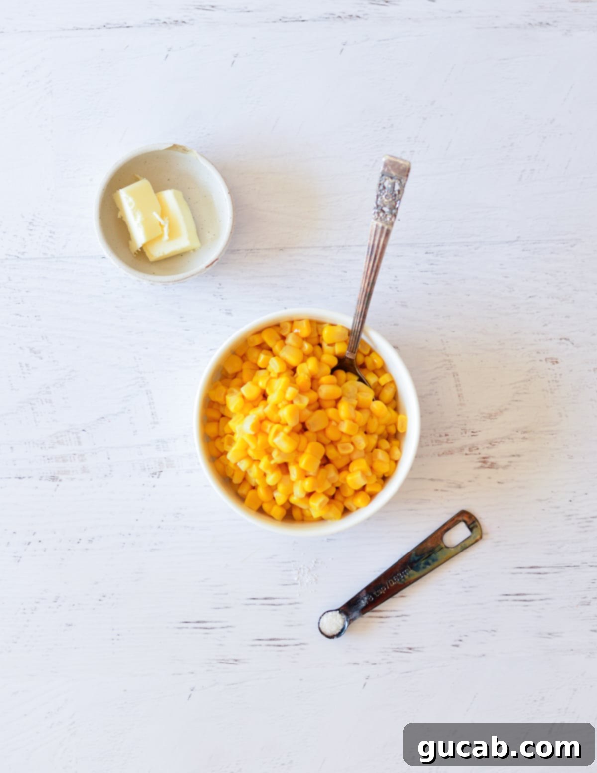 canned corn, butter, and salt.