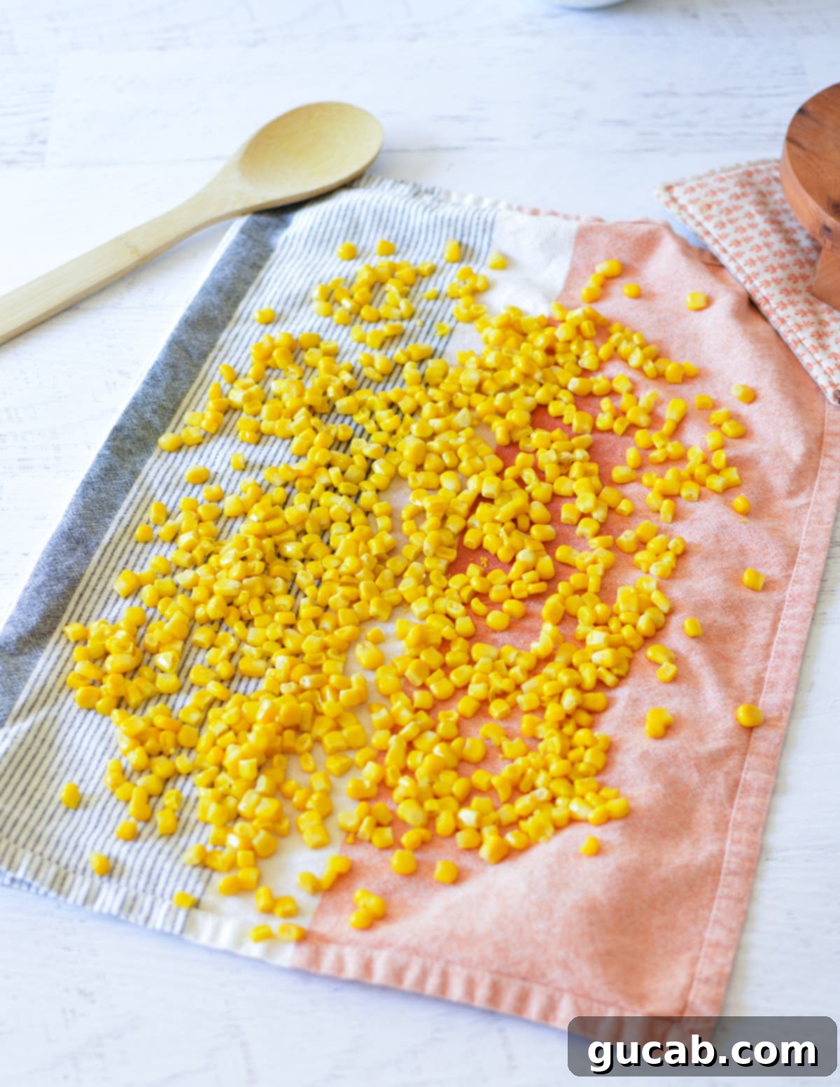 corn on a kitchen towel.