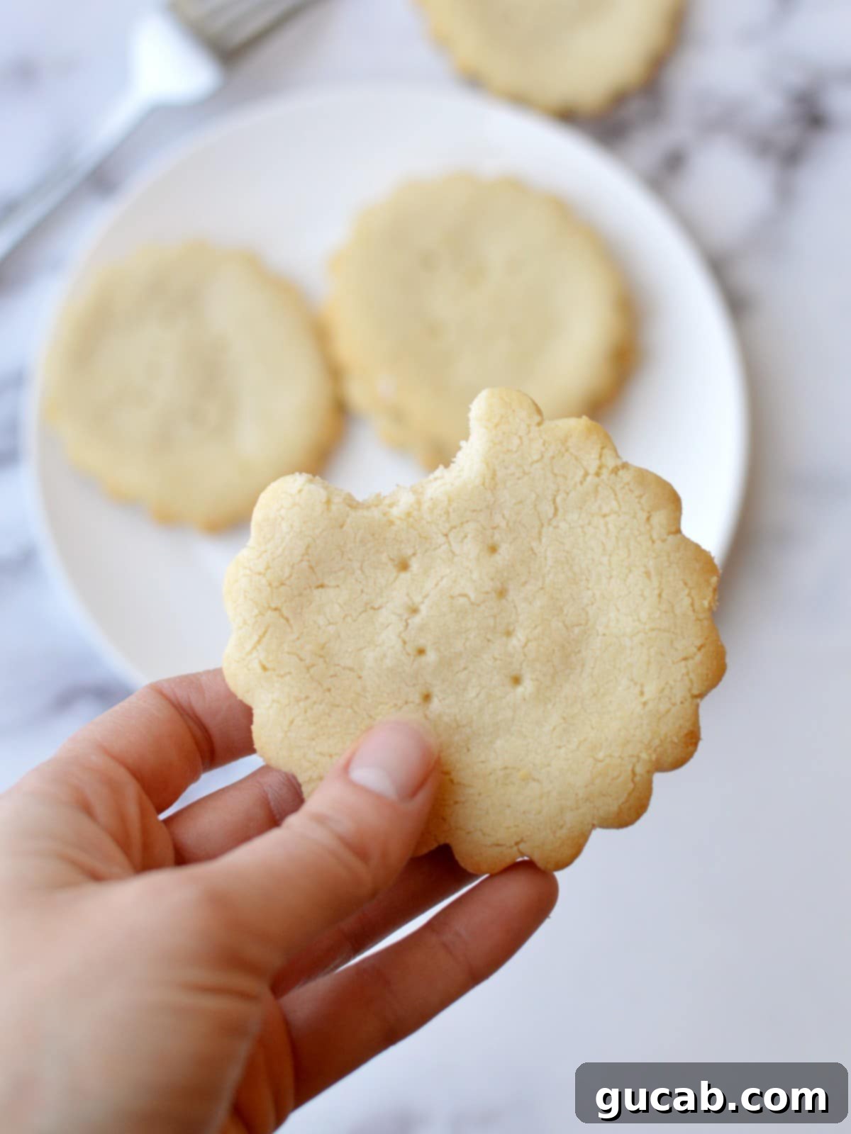 Delicious almond flour shortbread cookies ready to eat, served with tea