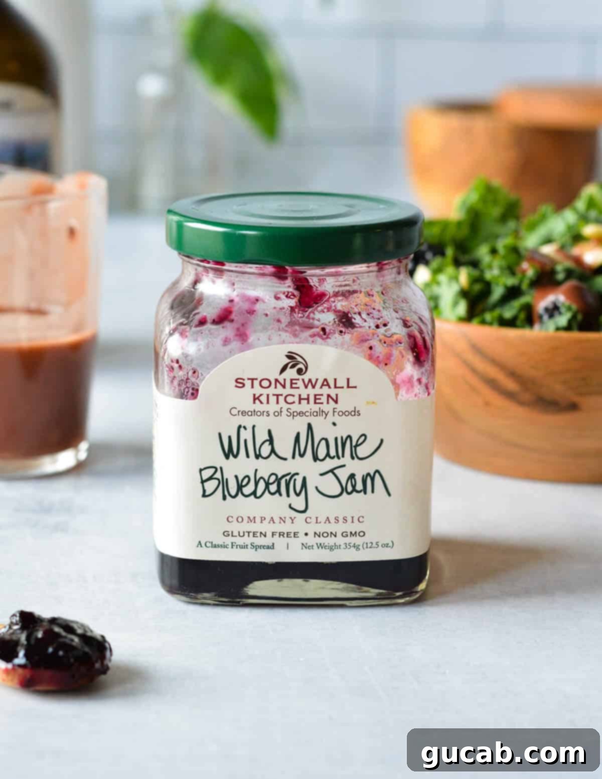 a jar of stonewall kitchen wild maine blueberry jam.