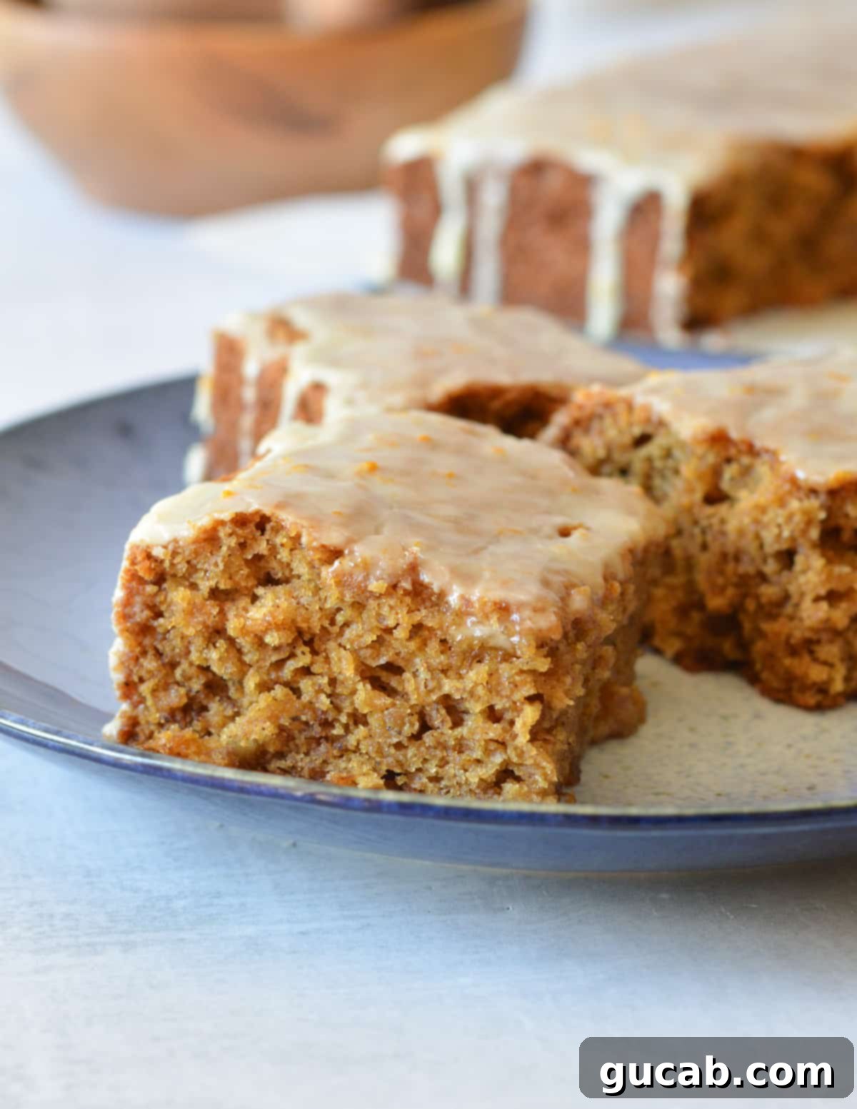 slices of gingerbread cake on a plate.